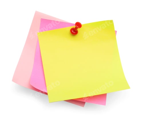 Preview: Blank colorful notes pinned on white background, top view