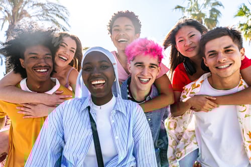 Preview: Multiethnic group of young happy friends hanging out
