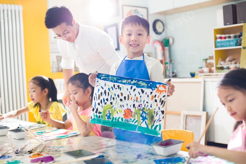 Preview: Little children in art class with teacher