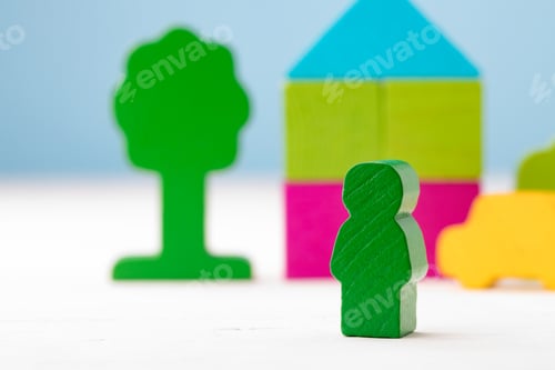 Preview: Wooden toy building kit details on blue background