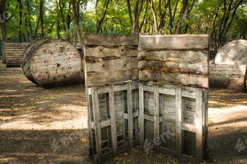 Preview: An old wooden fence at the base for a paintball game
