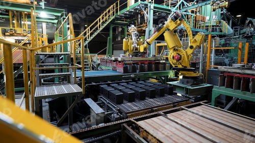 Preview: Raw ceramic blocks being transported automatically by professional machinery at the manufacturing