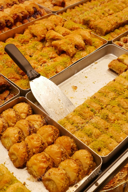 Preview: turkish dessert baklava selling at shop