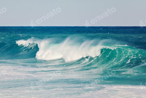 Preview: View of Large aquamarine wave close up, texture sea scape