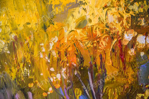 Preview: Close up detail of brushstrokes in acrylic and oil paint on an artist's palette.