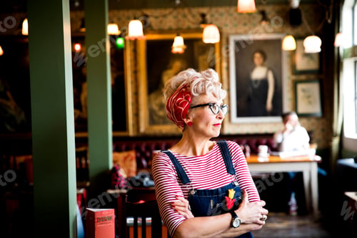 Preview: Quirky woman in bar and restaurant, Bournemouth, England