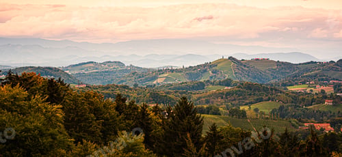 Preview: South styria vineyards landscape, Tuscany of Austria. Sunrise in autumn