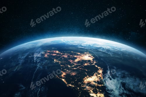 Preview: Amazing planet earth with night city lights, Japan view from space. Electricity Concept