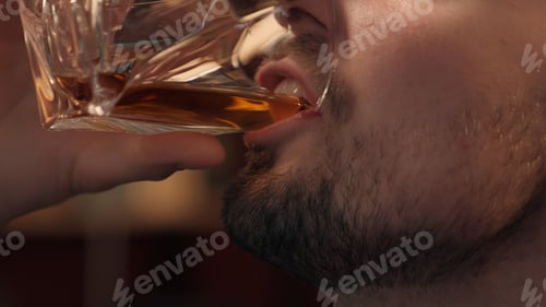 Preview: Close up happy laughing Caucasian drunk addict man male bearded businessman guy client customer