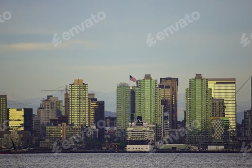 Preview: San Diego city skyline with gigantic cruise ship in the cruise ship terminal!