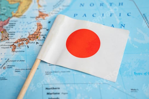 Preview: Bangkok, Thailand December 7, 2023, Japan flag on world map background.