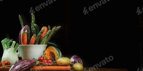 Preview: mixed vegetables on a table with black background