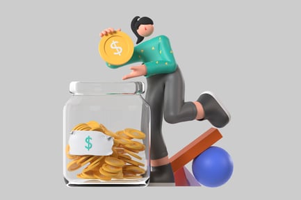 Preview: Cartoon Savings: Woman and Coin Jar