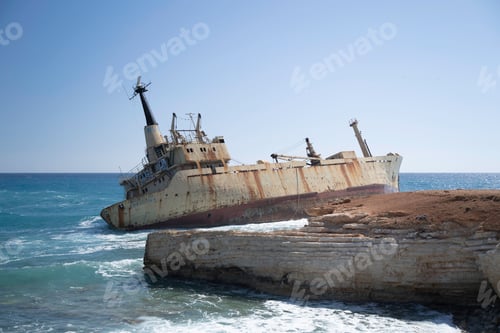 Preview: Old wrecked ship on the coast in Cyprus
