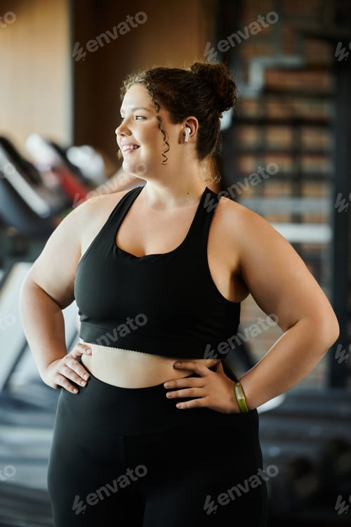 Preview: Young woman embracing her strength while working out in activewear at the gym