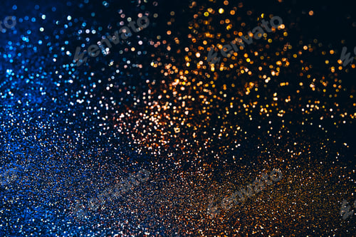 Preview: Dark blue and gold sparkling glitter festive background.