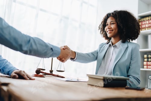 Preview: Law, consultation, agreement, contract, lawyer or attorney shakes hands to agree on the client's of
