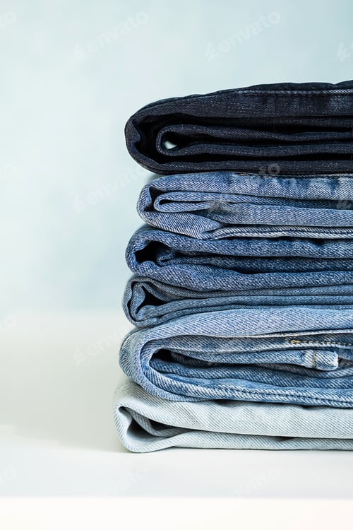 Preview: Stack of Blue Jeans. Denim Collection.