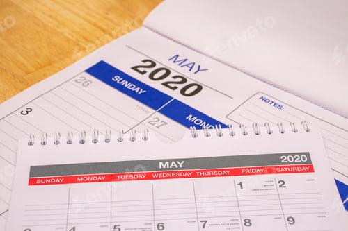 Preview: close up of a may calendar for events and planning such as holiday vacations