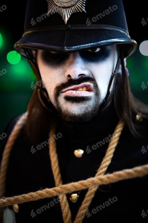 Preview: Male cosplay portrait of scary ghost British policeman