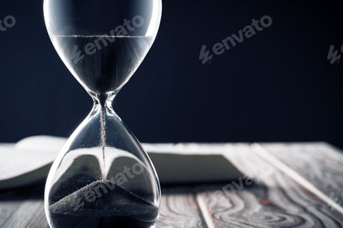 Preview: Closed up of sandglass or hourglass on background of book