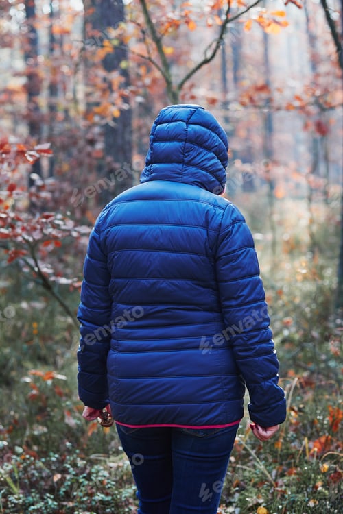 Preview: Rear view of woman walking in a forest