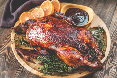 Preview: Baked duck on wooden tray