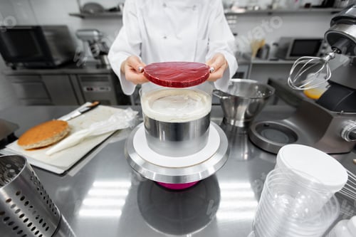 Preview: The pastry chef collects the cake. Berry jelly filling for cake