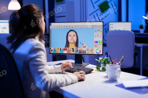 Preview: Creative creator doing portrait retouch using color grade