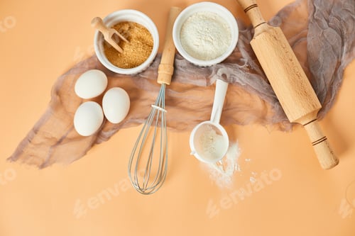 Preview: Bakery or cooking frame, ingredients, kitchen items for pastry