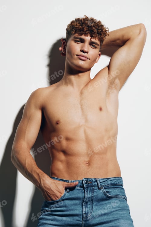 Preview: man standing muscular model sexy care health attractive athlete naked beauty