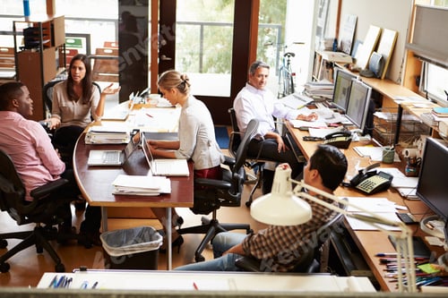 Preview: Interior Of Busy Architect's Office With Staff Working