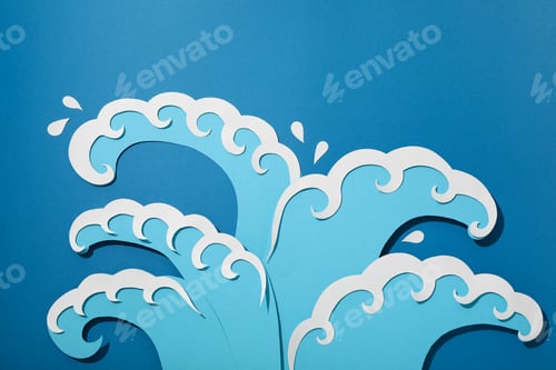 Preview: Waves with accessories for summer vacation on the beach.