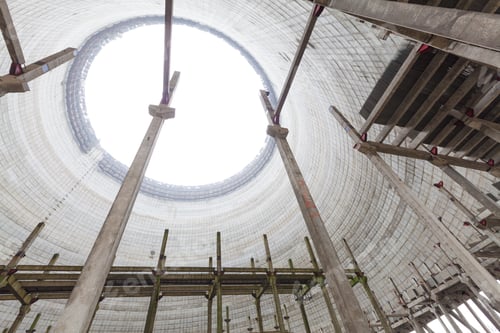Preview: Futuristic view inside of cooling tower of unfinished Chernobyl nuclear power plant