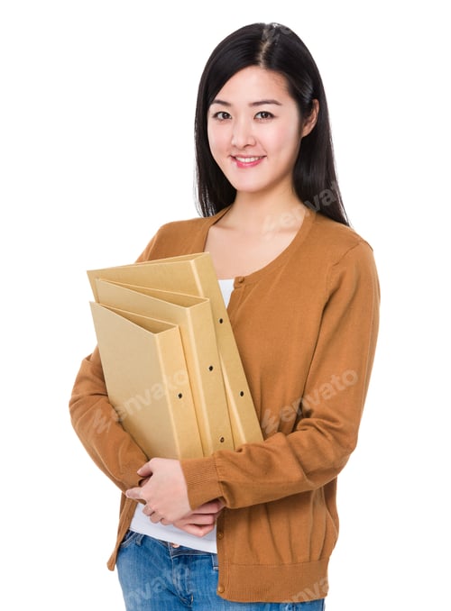 Preview: Asian Young Woman hold with folder
