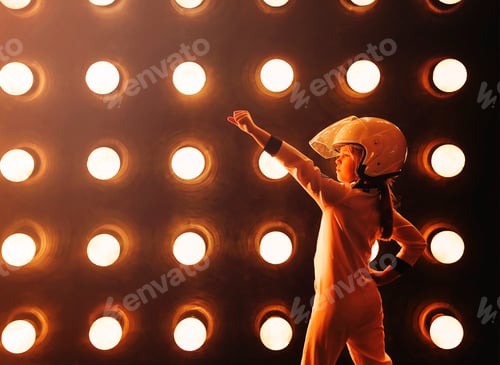 Preview: Happy confident kid in uniform pretending to be astronaut
