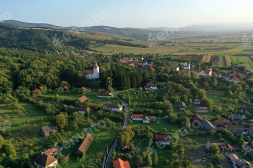 Preview: Aerial View of a Small Village by Drone in Transylvania