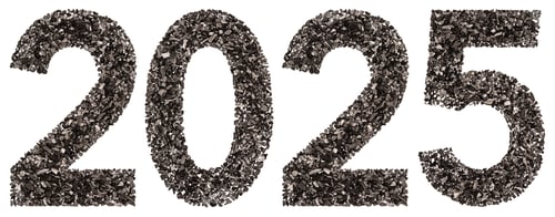 Preview: Numeral 2025 from black a natural charcoal, isolated on white background