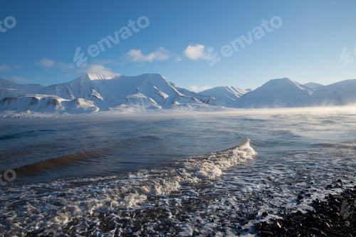 Preview: View of coast and distant mountains, Svalbard, Norway