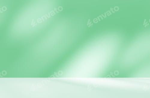Preview: Empty green room studio with sunlight effect shadow of leaves.