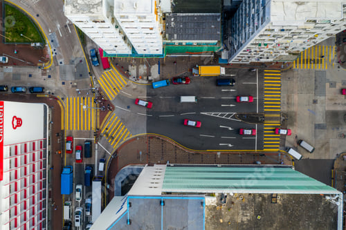 Preview: Sham Shui Po, Hong Kong 09 October 2019: Top view of Hong Kong city traffic