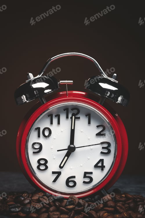 Preview: front view of brown coffee seeds with clocks on dark background textured grain group