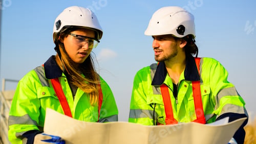 Preview: Engineer working with confident. Worker outdoor working. Mega project construction.