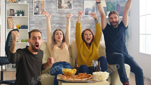 Preview: Group of friends happy after their favorite football team wins