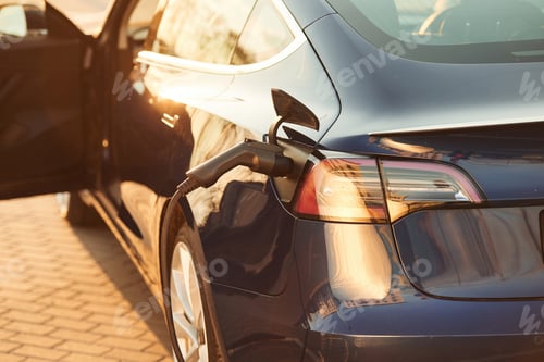 Preview: Close up view of the modern electric car that is charging