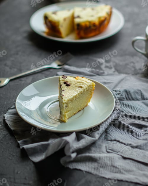 Preview: Cheesecake, Cottage Cheese Casserole (A Portion Of Sweet Pastries). Top View. Food Background