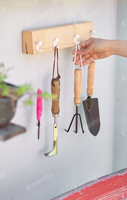 Preview: Gardening tools on the wooden dock
