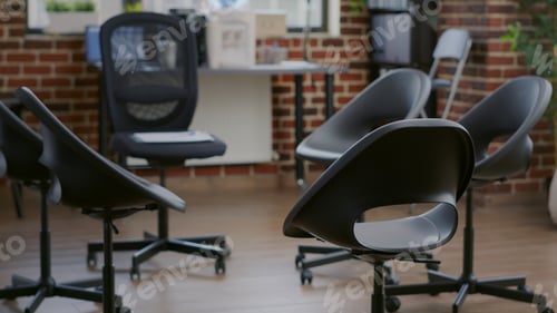 Preview: Empty aa meeting space with chairs in circle prepared for people at support group therapy