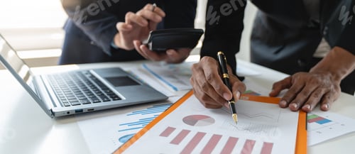 Preview: A group of Asian businessmen are brainstorming to analyze financial reporting situations. Calculate