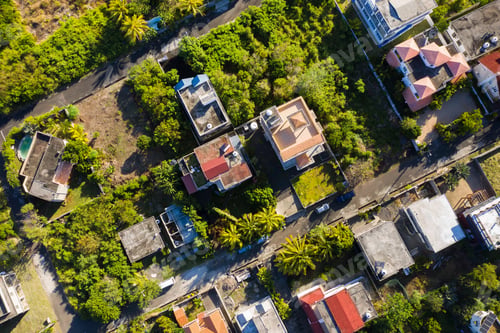 Preview: Panoramic view from above of the town and mountains on the island of Mauritius, Mauritius Island